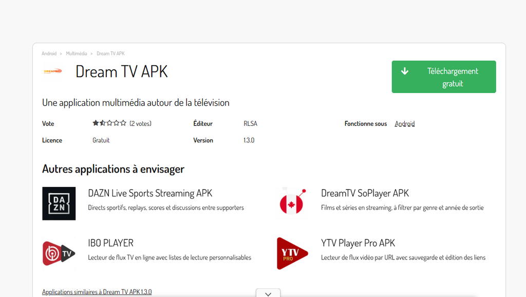 Dream TV APK sur Android